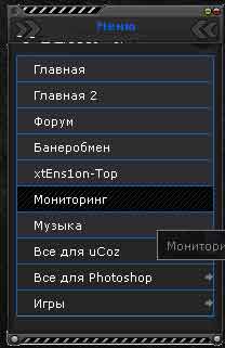 Черное вертикальное меню.